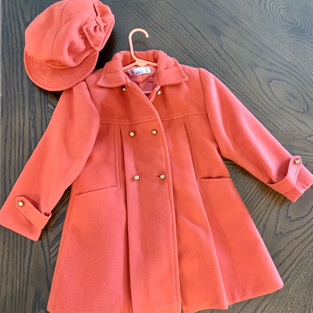 orange wool blend coat girl size 6